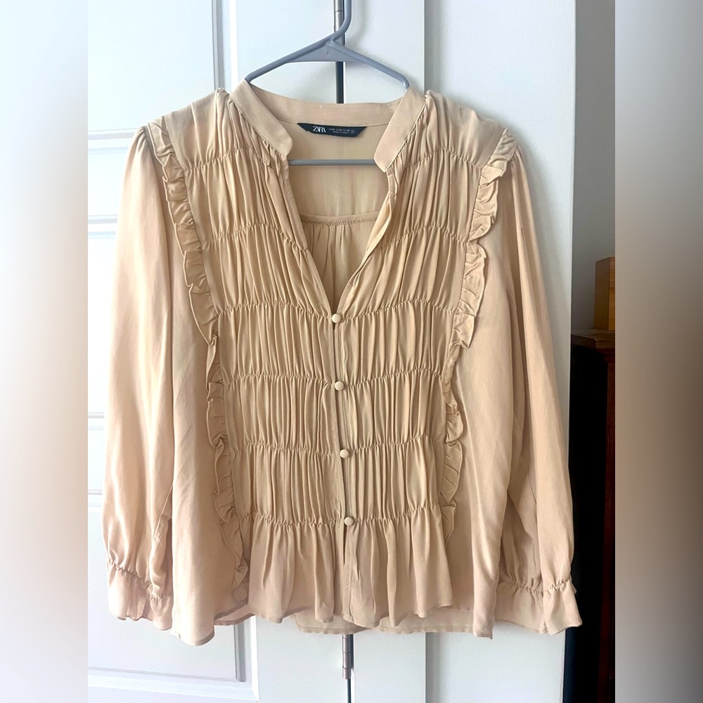 Zara Cream Femme Ruffled Blouse